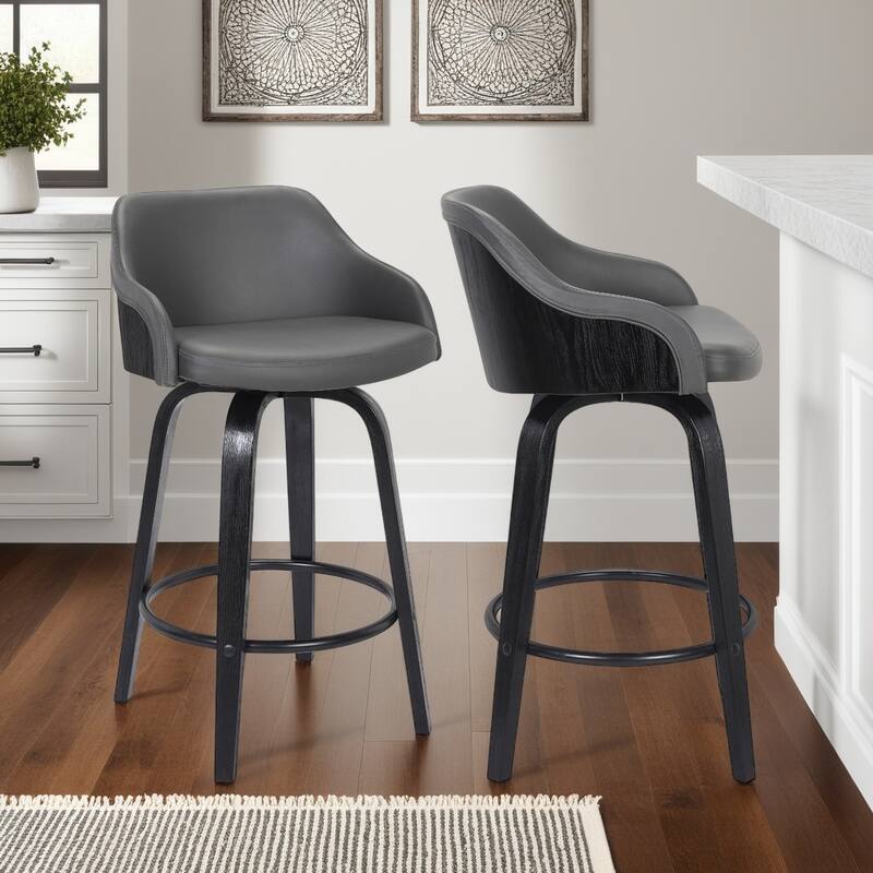 Alec Upholstered Wood Counter or Bar Swivel Stool - Grey & Black - Counter Height