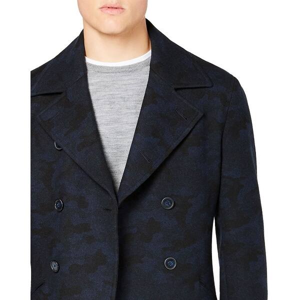 Shop Dkny Mens Slim Fit Dutch Camouflage Overcoat 38 Regular Navy