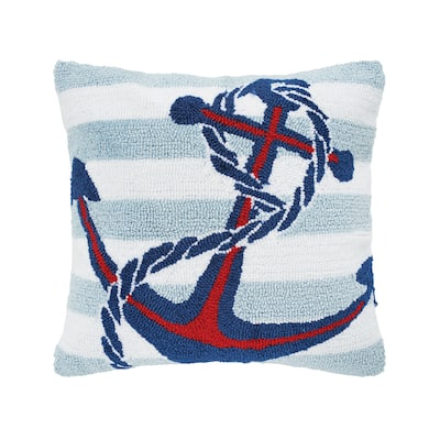 Blue Anchor Hooked Throw Pillow