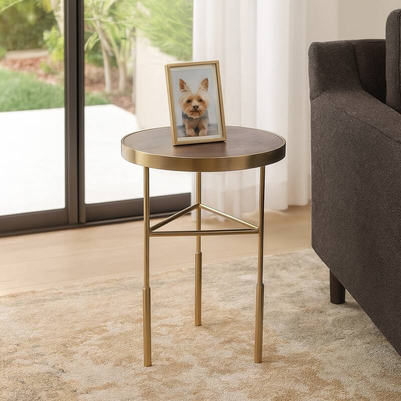 Stone Metal Side Table Round Top Slim Base Home Decor - 22" White - 21.75"