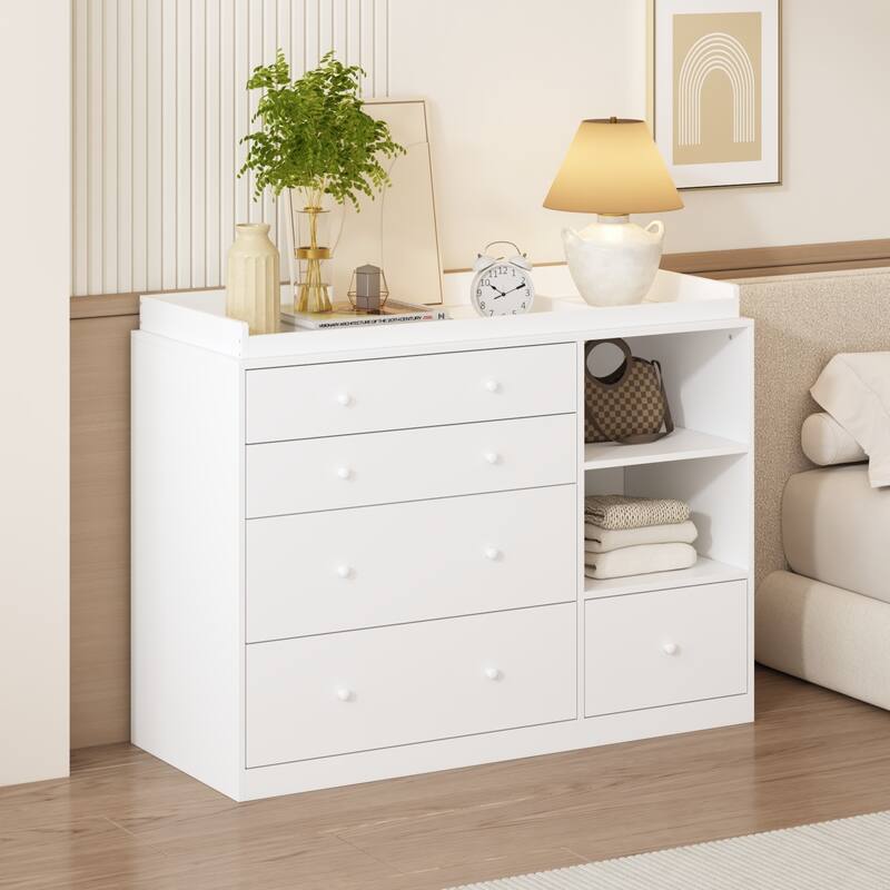 47” White Dresser Bedroom Storage Cabinet for Clothes, Toys & Accessories, Modern Chest of Drawers for Nursery or Closet