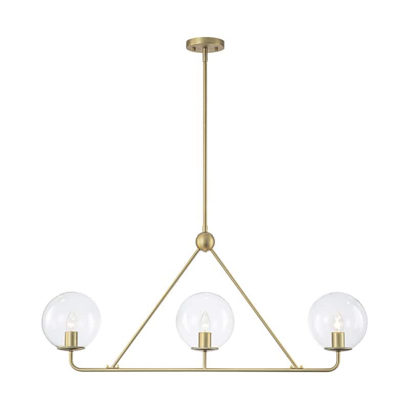 3-Light Modern Vintage Brushed Gold Linear Clear Glass Globe Bubble Pendant Light for Dining Room