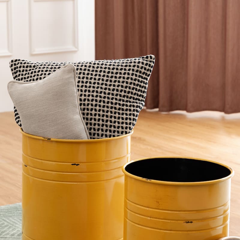 Glitzhome Set of 2 Industrial Farmhouse Outdoor Stool Storage Ottomans
