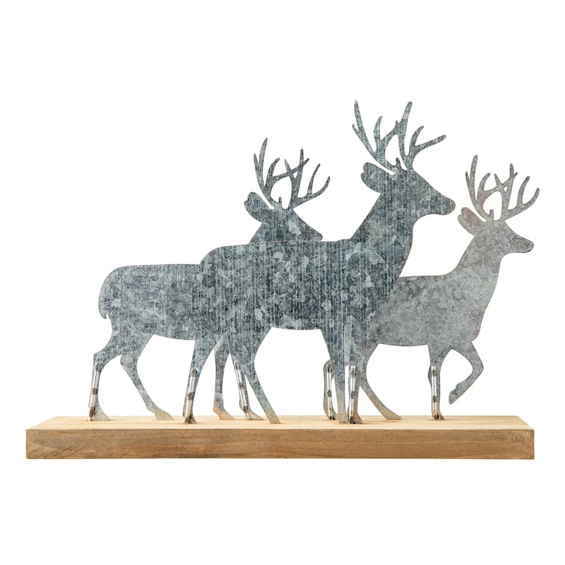 Glitzhome Christmas Galvanized Metal Wooden Reindeer Figurine Table Decor