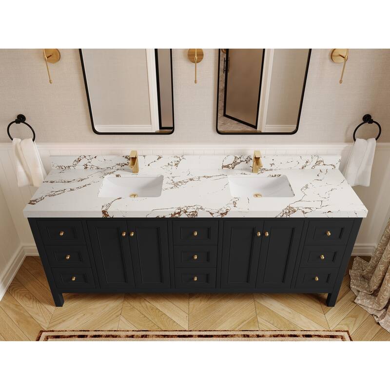 Willow Collections 84 in. W x 22 in. D Nashville Double Bowl Sink Bathroom Vanity with Countertop - 2"Viola Brown - Black