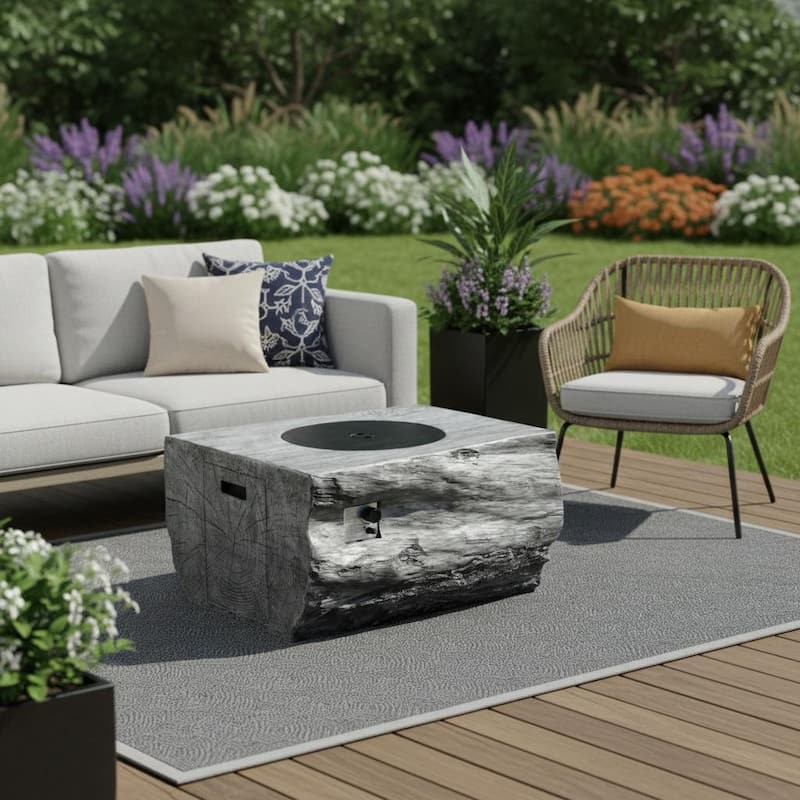 50000 BTU 40" Gray Aluminum Natural Gas Rectangular Fire Pit With Cover - Gray - Natural Gas