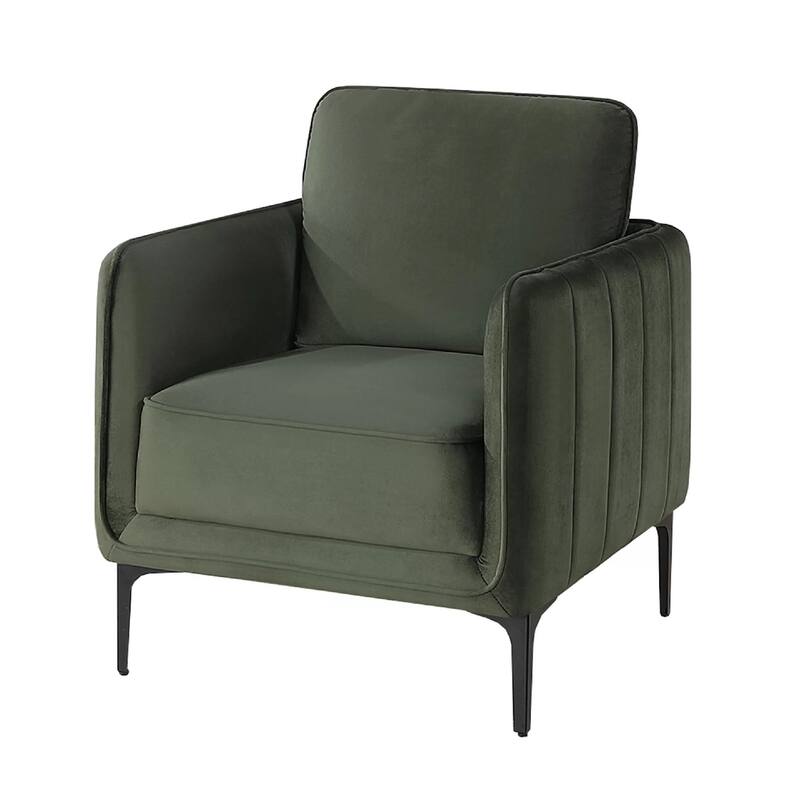 Reniz Accent Club Chair, Dark Green Velvet, Foam Cushions, Metal Legs
