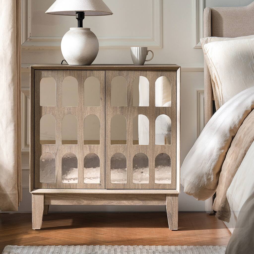 Sideboard Buffet,Mid Century Modern Storage Cabinet with Doors and Shelves, Boho Style Wooden Buffet Cabinet for Living Room