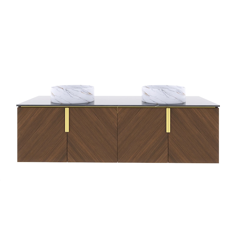 Wall-Mounted Bathroom Vanity with Stone White Ceramic Sink