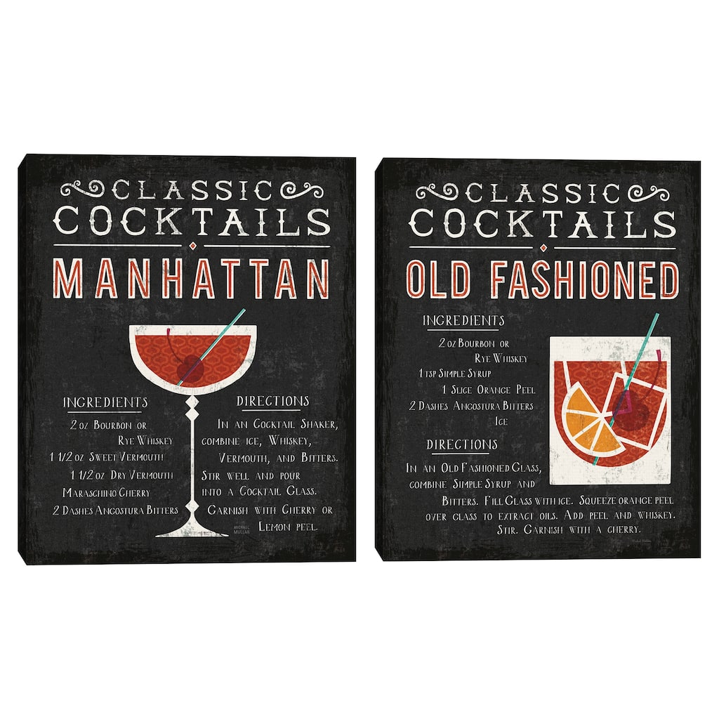 Classic Cocktails Manhattan, Classic Cocktails Old Fashioned by Michael Mullan Canvas Art Prints