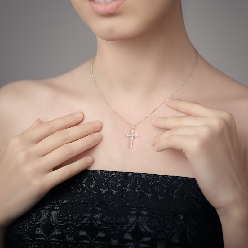 1/4ct TDW Lab-grown Diamond Cross Pendant Necklace in 14k Gold for Women