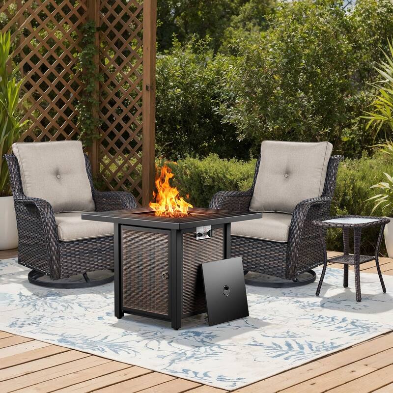 Gymojoy 4-Piece Outdoor Fire Pit Set with 2 Swivel Chairs & Side Table for Patio, Deck, Garden