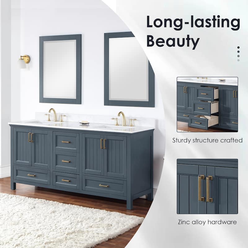 Altair Isla 72" Bathroom Vanity in Classic Blue with Countertop,with Mirror - 72 in.