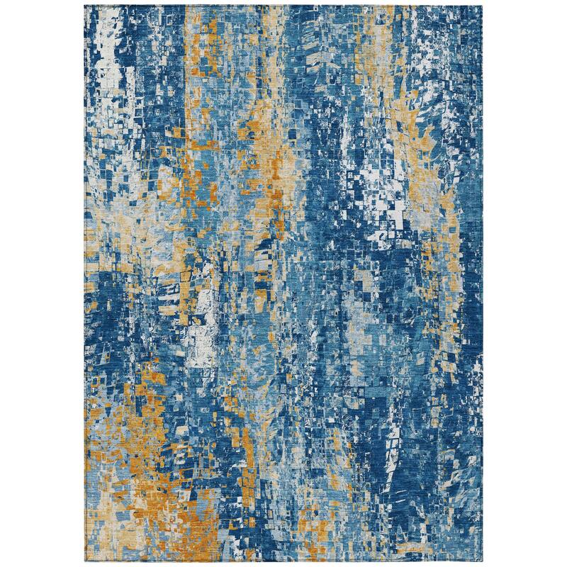 Machine Washable Indoor/ Outdoor Abstract Pixels Chantille Rug