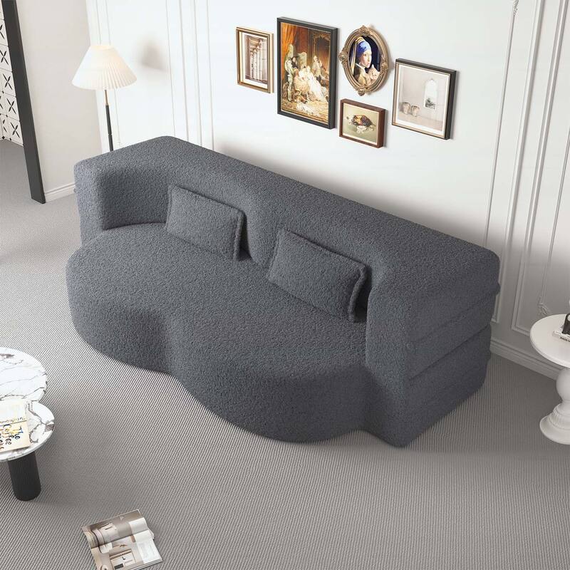 Modern Floor Sofa with 2 Pillows,Convertible Sleeper Sofa Bed