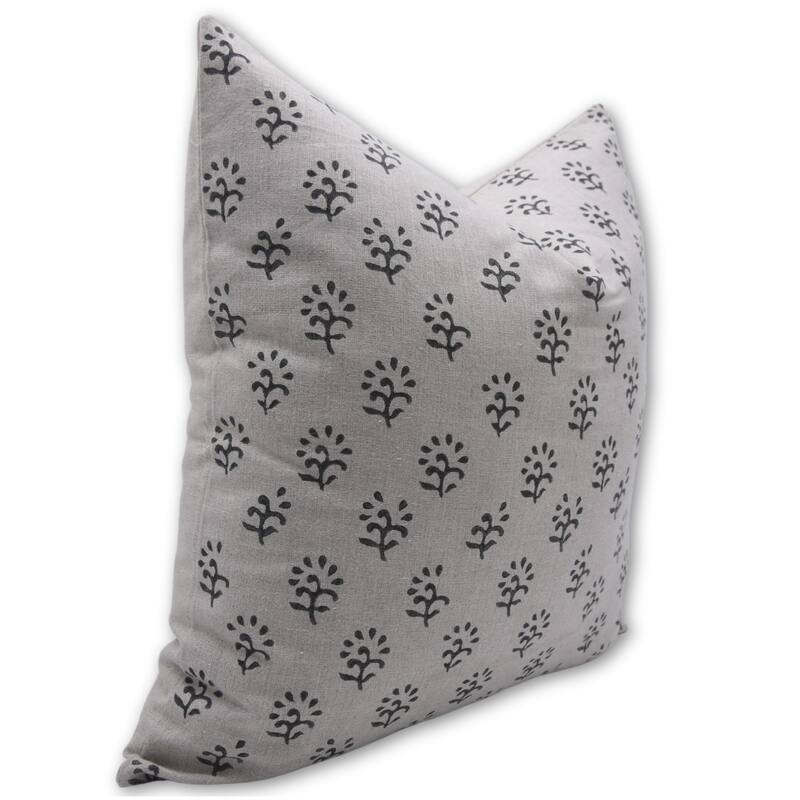Fabdivine Polka Dots Grey Pure Linen Cushion Cover Soft, 12x20 Inches Handmade Block Print Bedroom or Farmhouse Décor, Shivri
