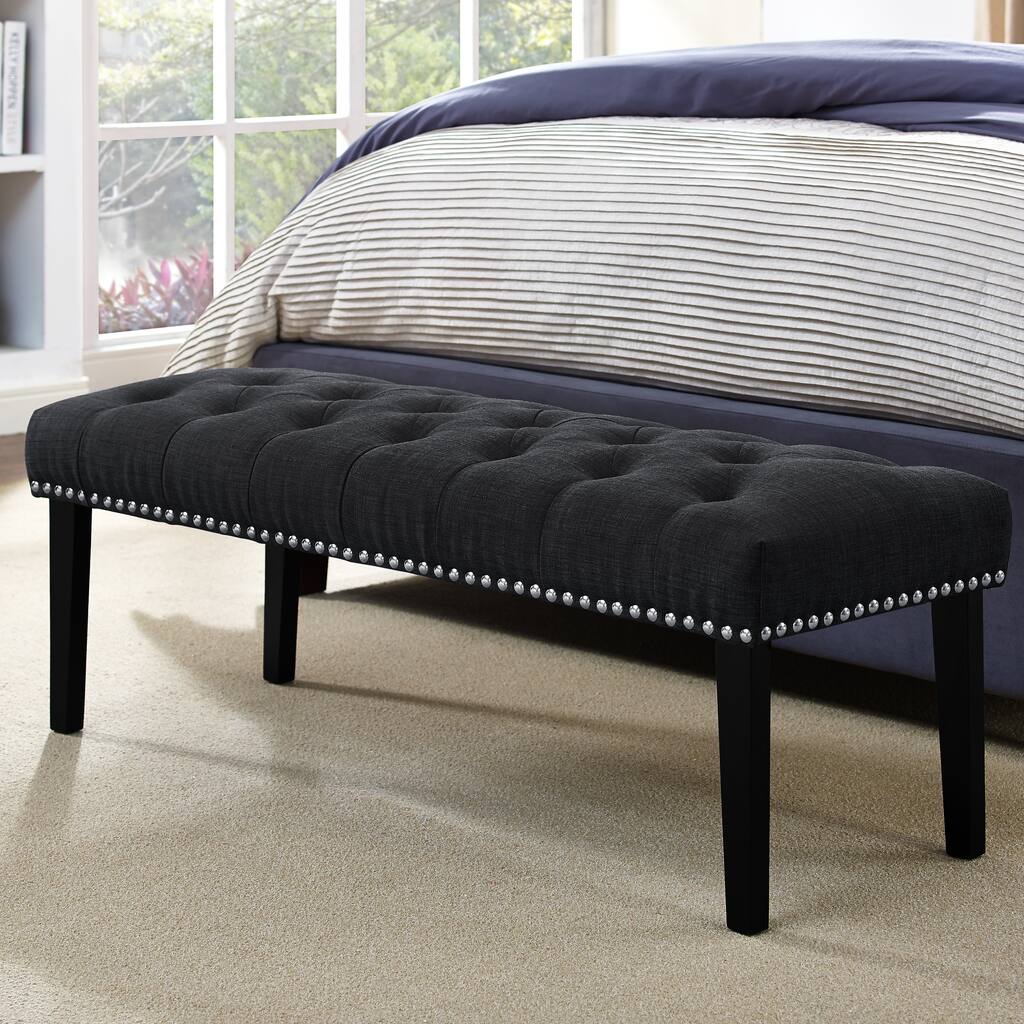 Charcoal Diamond Button-tufted Upholstered Bed Bench
