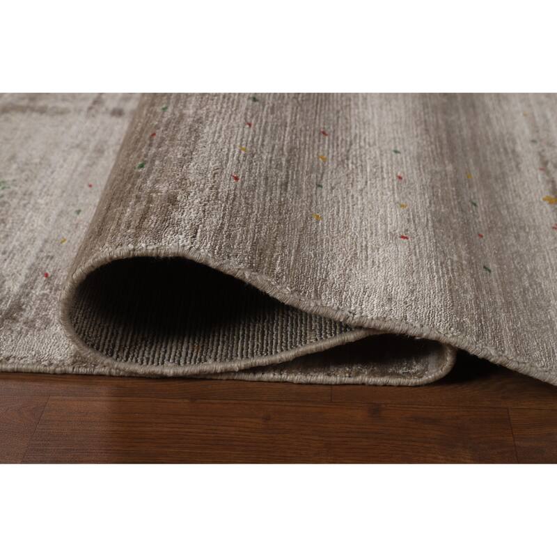 Light Brown Gabbeh Oriental Area Rug Hand-Knotted Silk Carpet - 8'11" x 11'10"