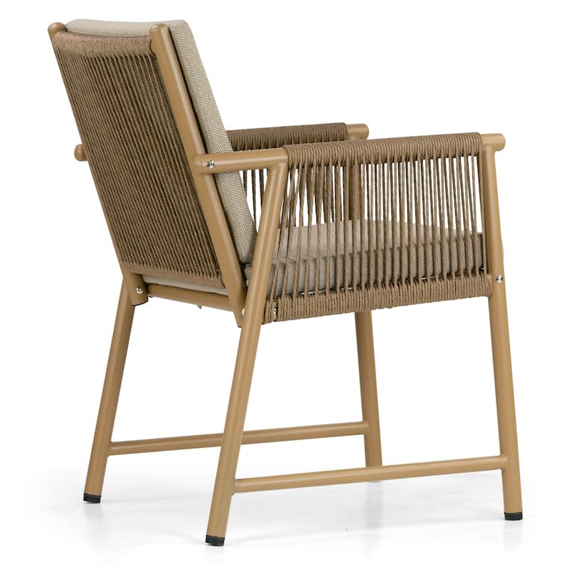 Set of 2 Bianca Brown Outdoor Dining Chair with Hand-Woven Rattan Arms