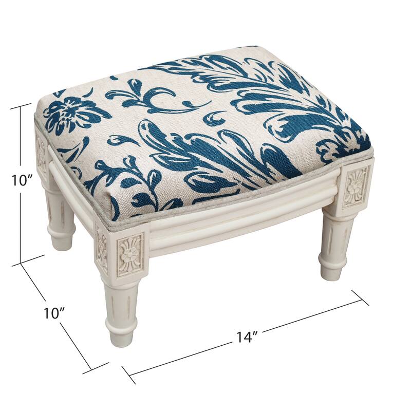 Navy Blue Tuscan Floral Footstool with antique white finish