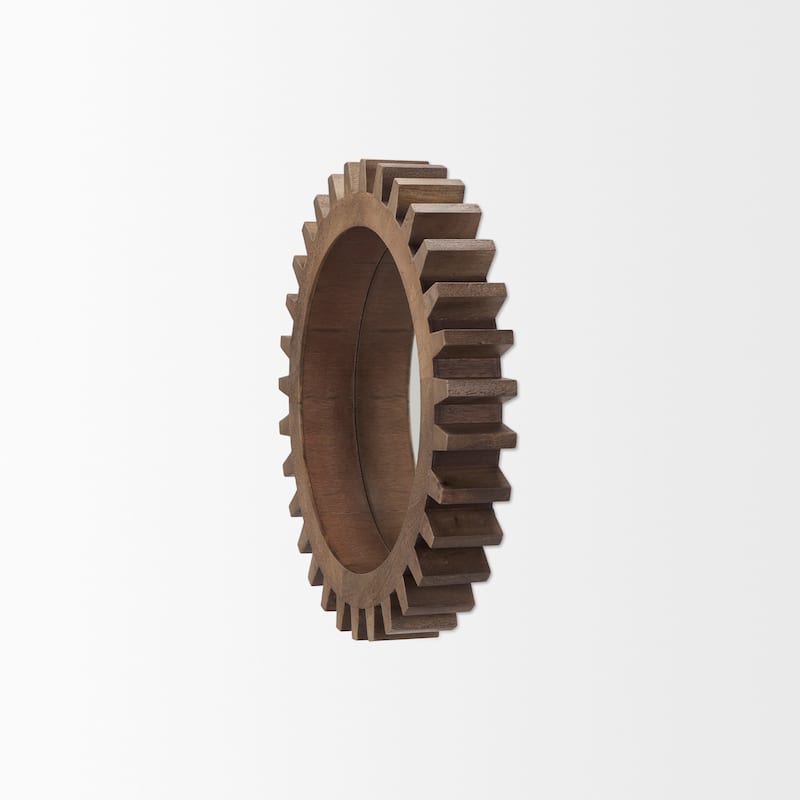 Cog Brown Solid Wood Cog Frame Round Mirror - 26" x 26"