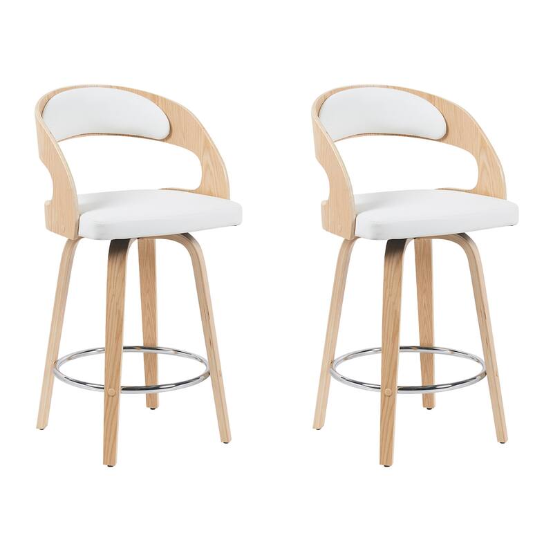 Shelly Mid-Century Swivel Bar Stool, Upholstered Counter Height Stool with Bentwood Legs