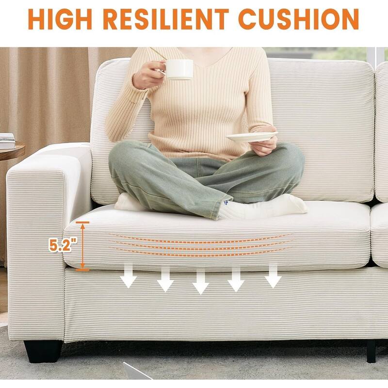 3 Seater Corduroy Upholstered Couches, with Wide Armrests, 83"