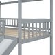 preview thumbnail 9 of 18, Grey Twin Over Twin Wood House Bunk Bed with Two Drawers and Slide