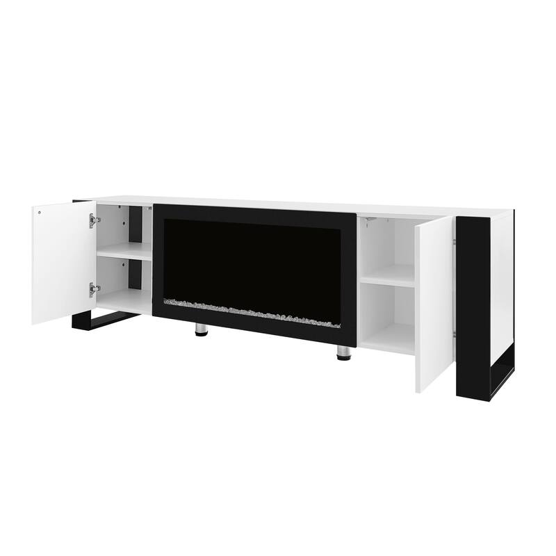 Modern 68.1 TV Stand with Built-in Fireplace, High Gloss Finish, and Spacious Cabinets for Organized Living.