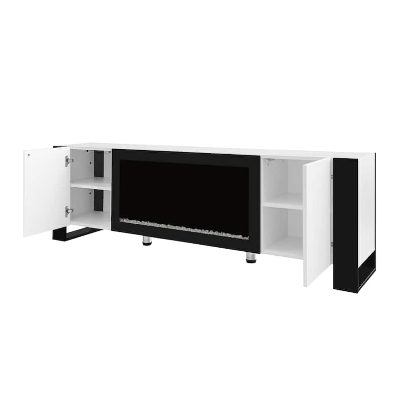 White 68.1" Fireplace TV Stand with Large Cabinets for TVs Up to 78"