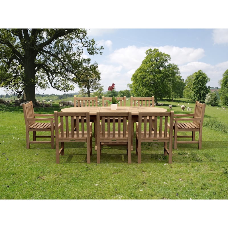 Hyde Park Natural Teak Dining Table Set - 8 Chairs
