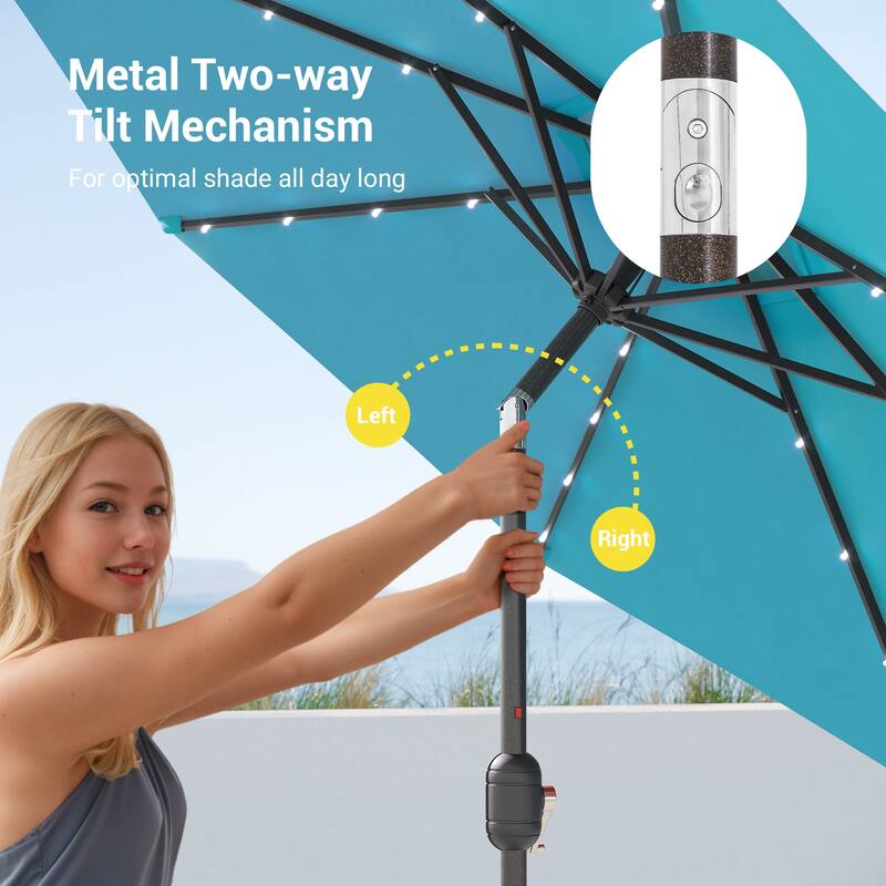 BONOSUKI LED Patio 9Ft Market Umbrella,Outside Deck Table Umbrella