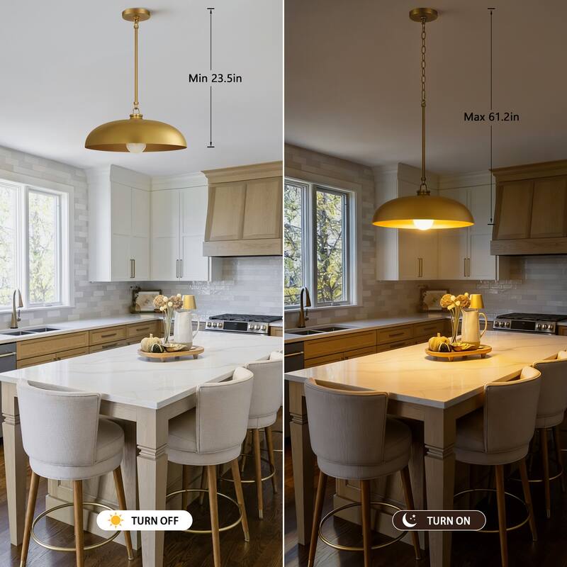 1 -Light Farmhouse Metal Dome 15.7inch Kitchen Hanging Pendant Light