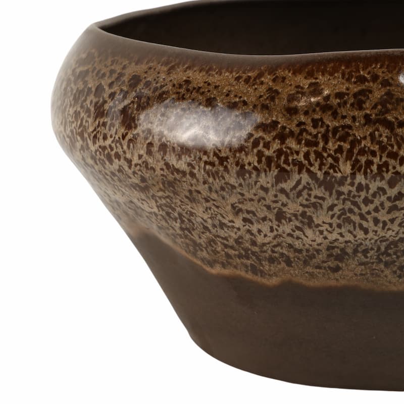 Terracotta Bowl Glazed Rustic Accent for Home Office - 7" Brown - 13" x 13" x 7"
