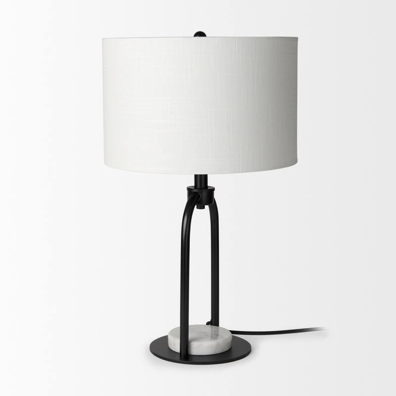 Sarah Arched Black Metal w/Marble Accent & White Shade Table Lamp