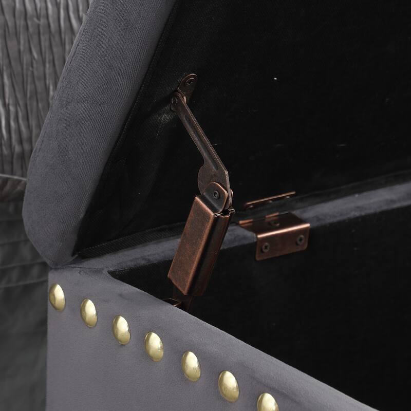 Grey Velvet Upholstered Storage Bench Bedroom End of Bed Bench with One Bench, Window Bench Ottoman Bench with Nail Trim