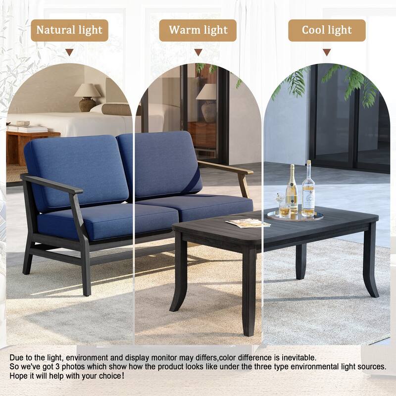 Outdoor Loveseat Sofa with Coffee Table Teak Wood Patio Furniture