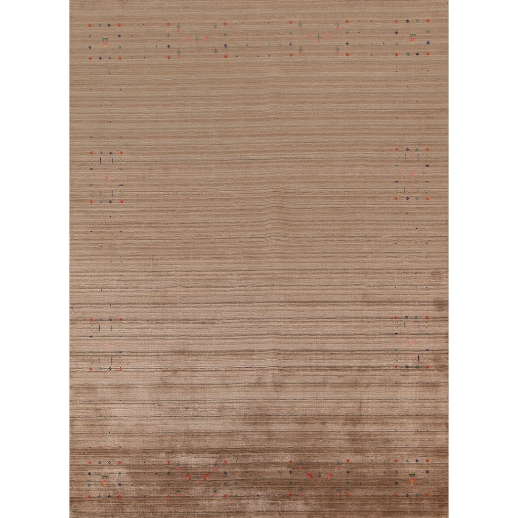 Striped Brown Gabbeh Oriental Area Rug Hand-Knotted Wool Carpet - 7'9" x 9'10"