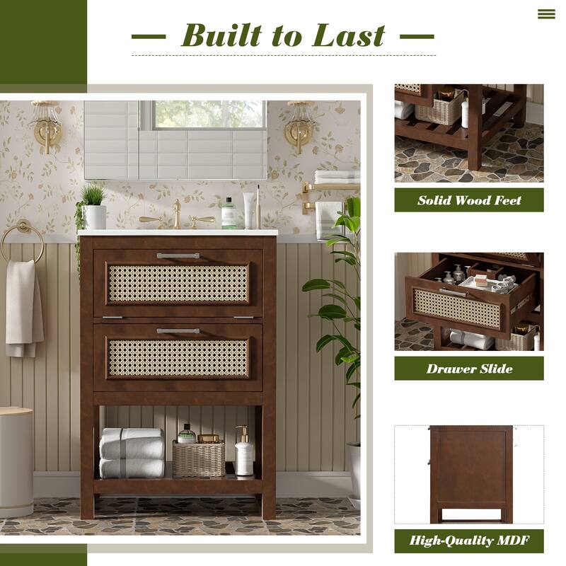 24" Bathroom Vanity Set with Rectangle Integrated Ceramic Sink for Small and Medium Restroom