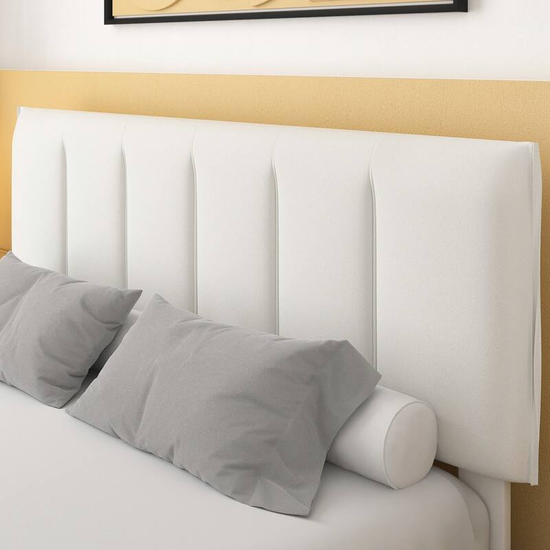 White Bed Frame with 4 Storage Drawers, Upholstered Platform Bed Frame with Adjustable Headboard