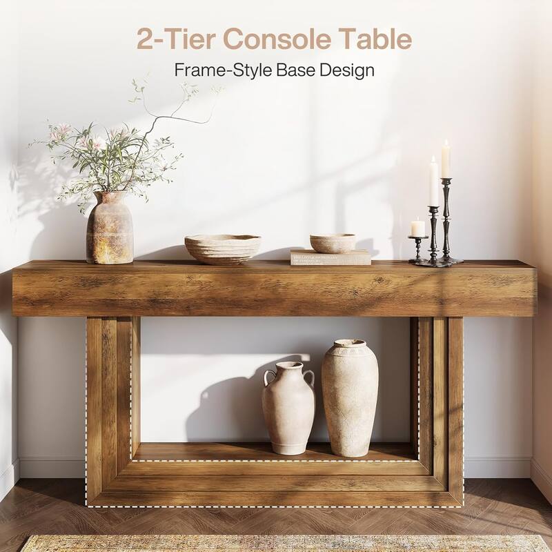 63" Console Table, 2-Tier Farmhouse Long Entryway Table with U-Shaped Base