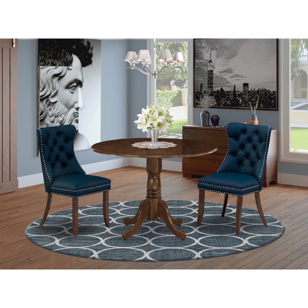East West Furniture Dining Set Consists of a Round Kitchen Table and 2 Padded Chairs, Antique Walnut (Finish Options)