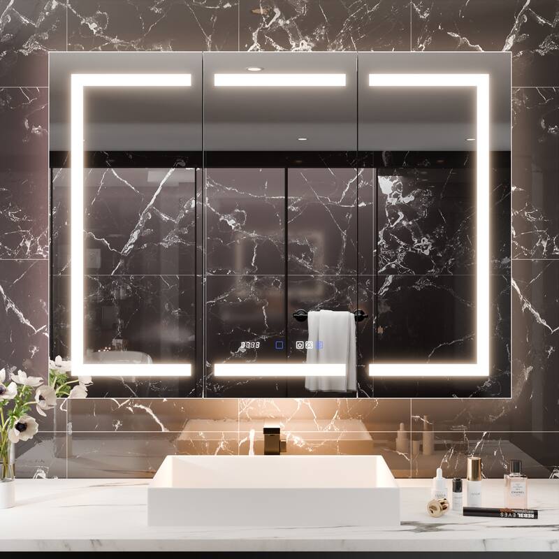 36'' H Recessed or Surface Mounted Bathroom LED Mirror Cabinet With Defogger, Dimmer, 10x magnifying