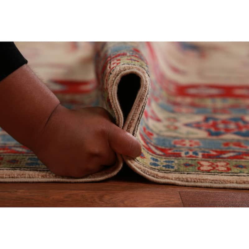 Hand Knotted Oriental 100% Wool Carpet Traditional Geometric Beige & Ivories Kazak Area Rug - 12' 3'' X 9' 0''