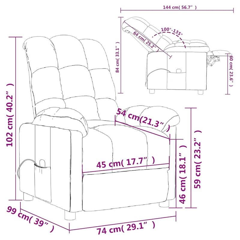 vidaXL Massage Recliner Dark Gray Fabric - 29.1" x 39" x 40.2"