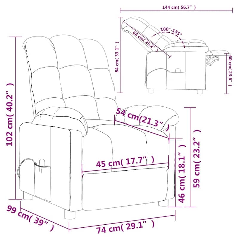 vidaXL Massage Recliner Light Gray Fabric - 29.1" x 39" x 40.2"