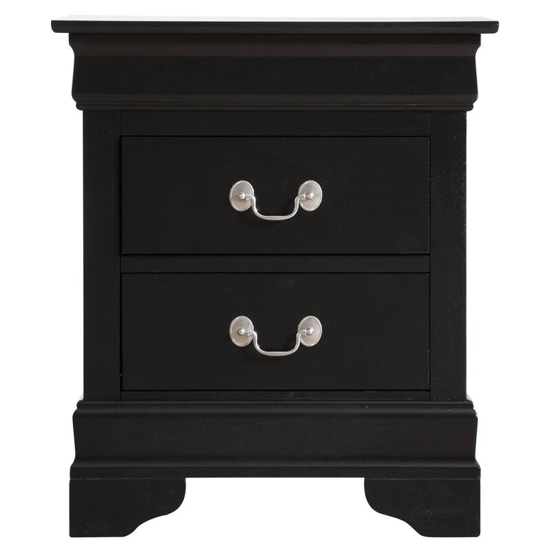 Black Nightstand with Two Drawers, 24x21x16 Classic Compact Bedside Storage Table with Sleek Finish and Durability