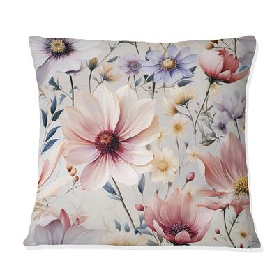 Designart "Pink And Beige Wildflower Paradise" Floral Printed Throw Pillow