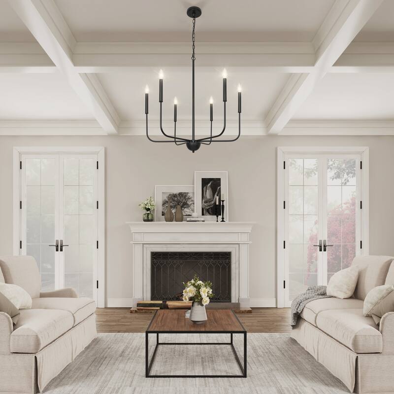 Starsky Mid-Century 6-Light Modern Farmhouse Traditional Ceiling Light Classic Candle-Style Chandelier