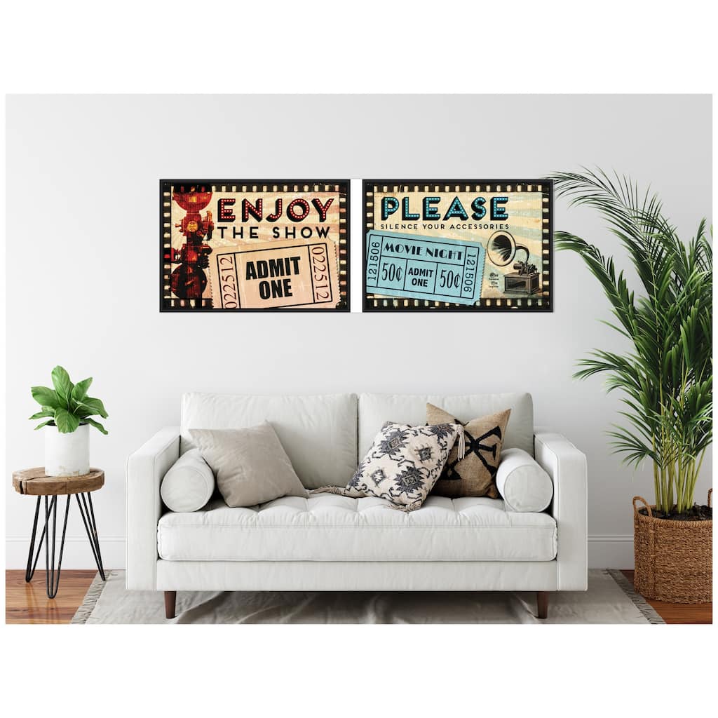 Kate and Laurel Vintage Movie Tickets 2 Piece Framed Canvas Wall Art Set by Corinna Buchholz of Piddix